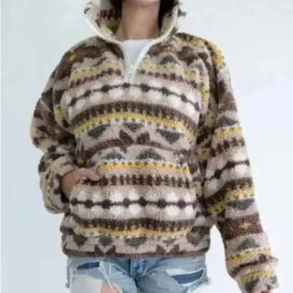 Aerie offline Fair Isle Sherpa Pull over Size Small - Picture 1 of 7